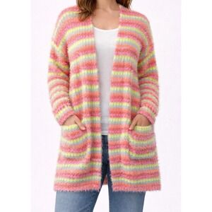 NWT Size Large &Merci Kawaii Multicolor Bright Stripe Fuzzy Fluffy Cardigan